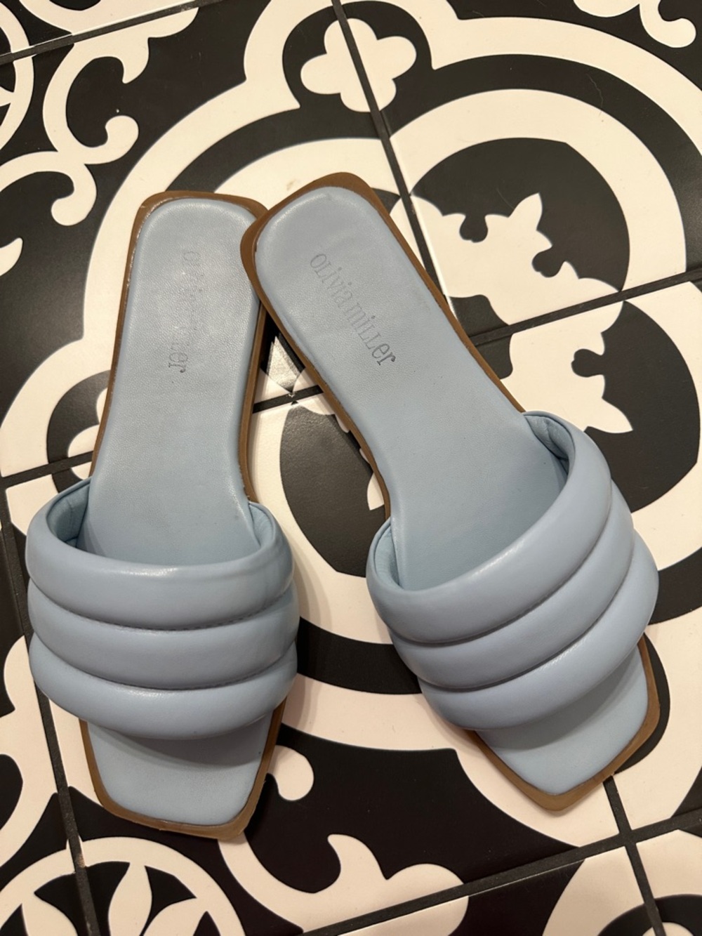 Olivia Miller Pale Blue Padded Square-Toe Slide Mules